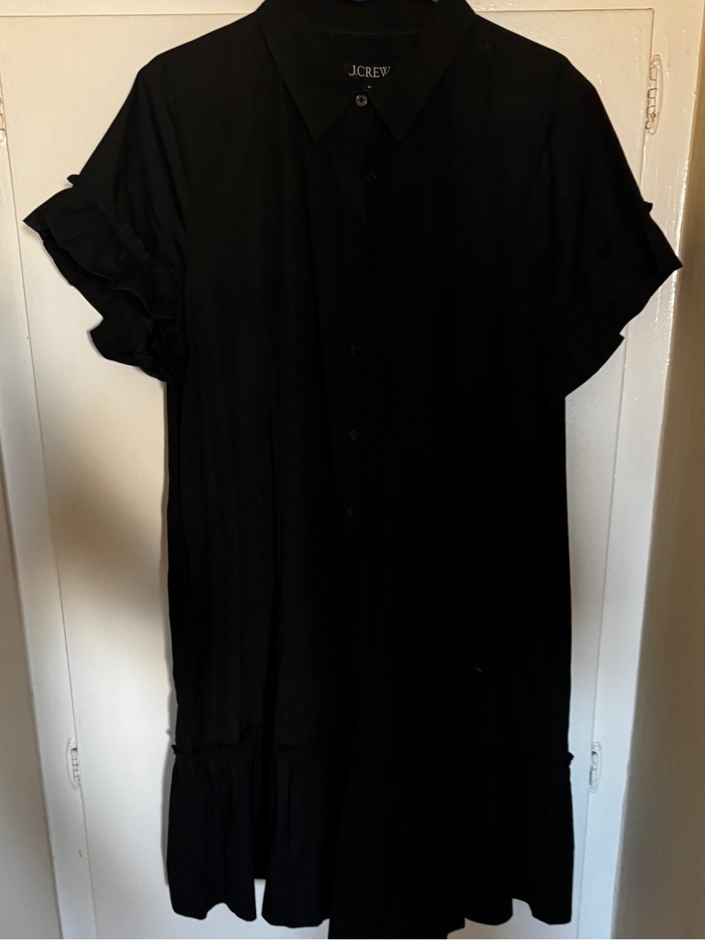 J. Crew Black Ruffle-Sleeve Midi Shirt Dress